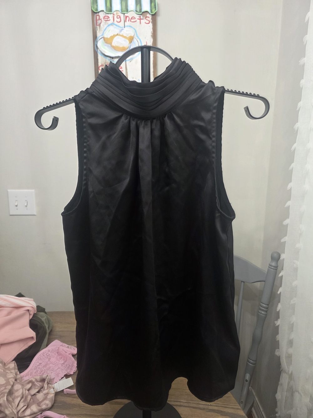 Rachel Zoe Black Satin Mock Neck Sleeveless Camisole